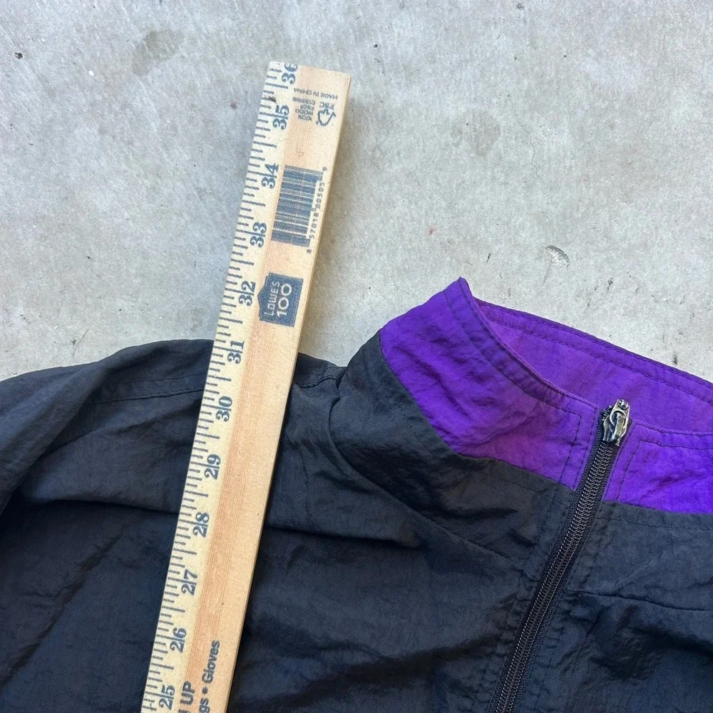 Vintage Adidas Windbreaker Jacket Large Black Purple Teal Trefoil Logo 90s Zip